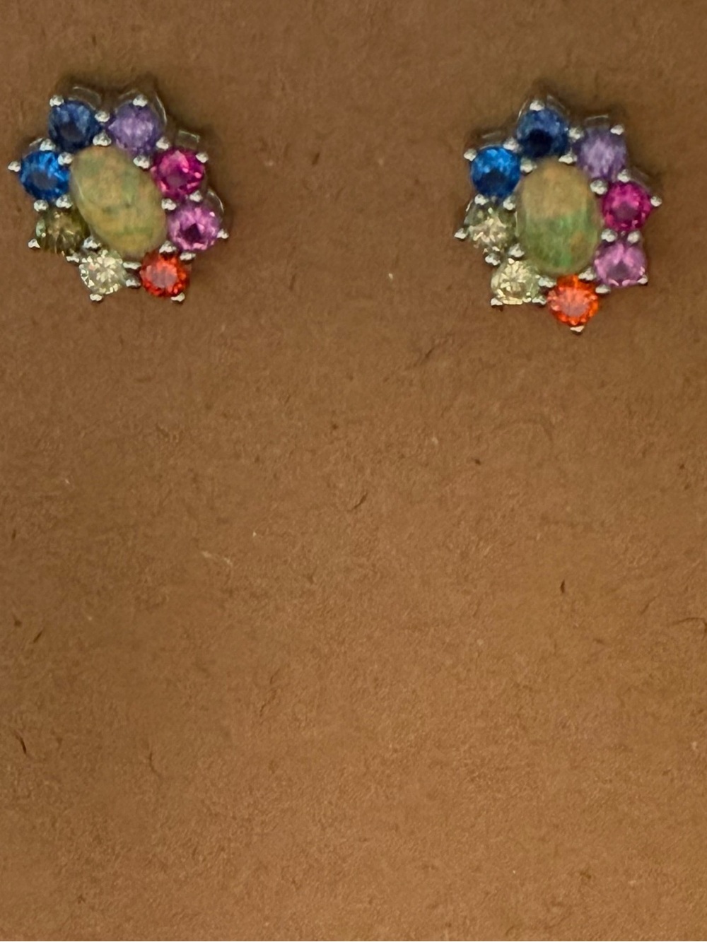 Multicolor Opal Cluster Stud Earrings - 925 Silver